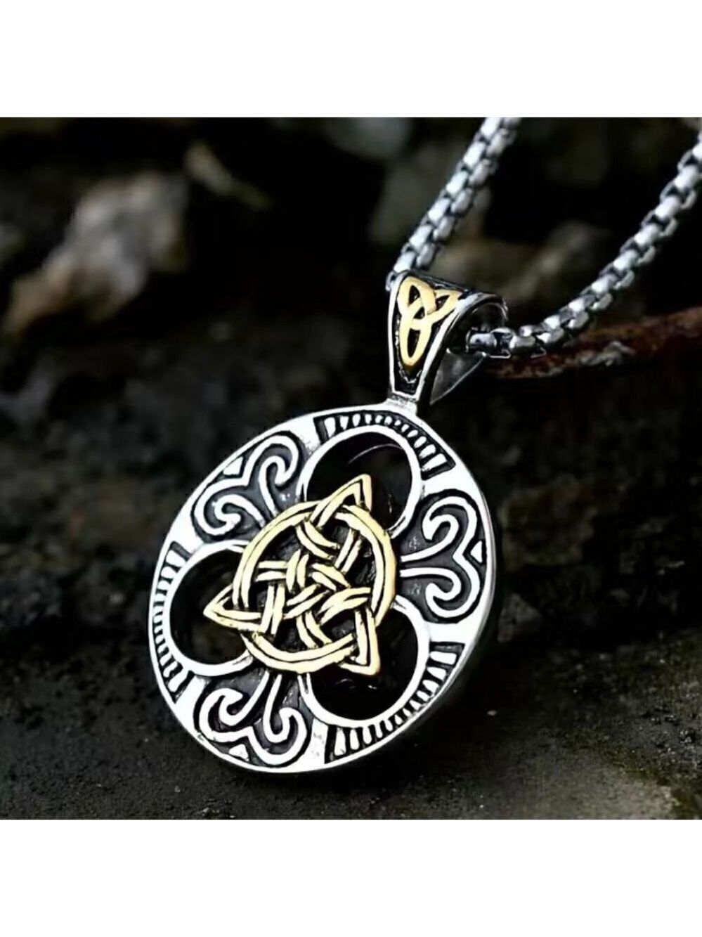 Celtic Knot Two Tone Pendant and Necklace #1163